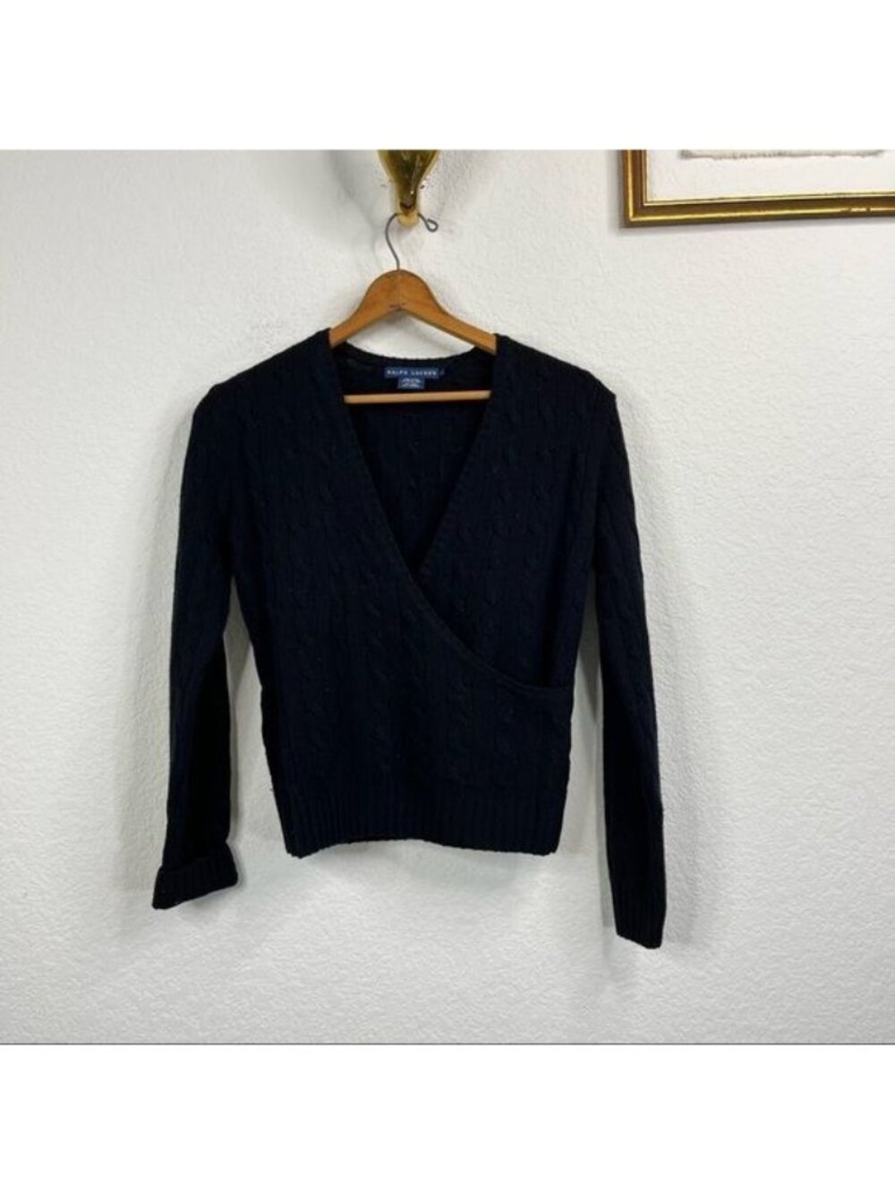 Ralph Lauren Blue Label Cable Knit Wrap V Neck Sweater